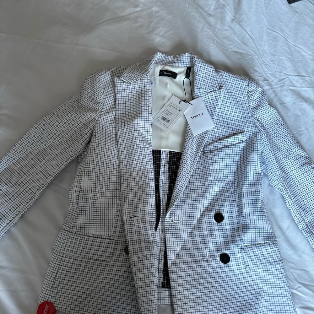 Theory Women's Black and White Checkered Blazer